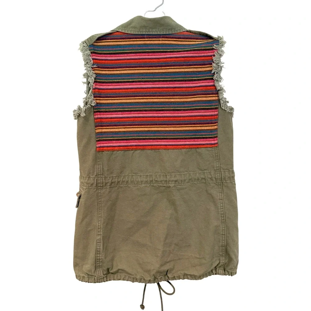 Gianni Bini Military Utility Cargo Vest Women's Medium Olive Studded Boho Hippie